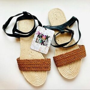 🎯3/$10 Muk Luks Espadrille Bottom Flat Sandals Black Medium Brown 9 NWT